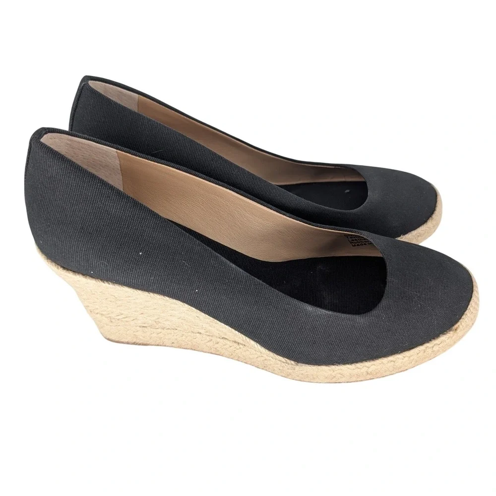 J. Crew Seville Espadrille Wedge Heel Womens 9.5 Black Canvas Round Toe Coastal